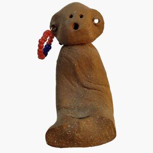 Handmade Clay Figure Beaded Earring Primitive Folk Art Unique Crafting